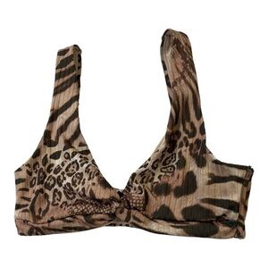 ASOS Design Rib Twist Leopard Animal Print Mix and Match Bikini Swim Top Size 6